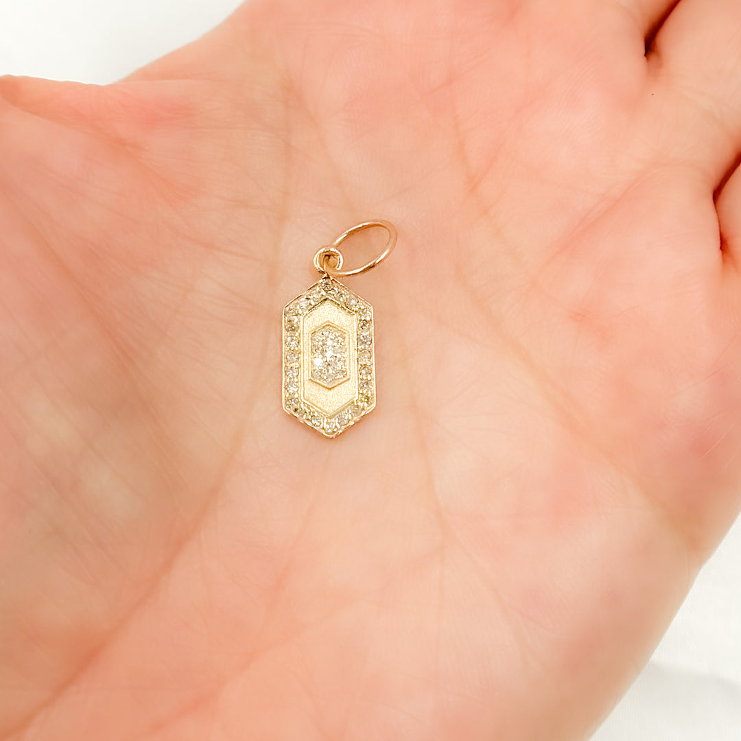 GDP120. 14K Solid Gold Diamond Hexagon Charm