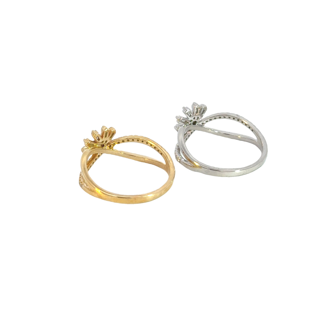 14k Solid Gold Diamond Flower Cross Band Ring. RN026059