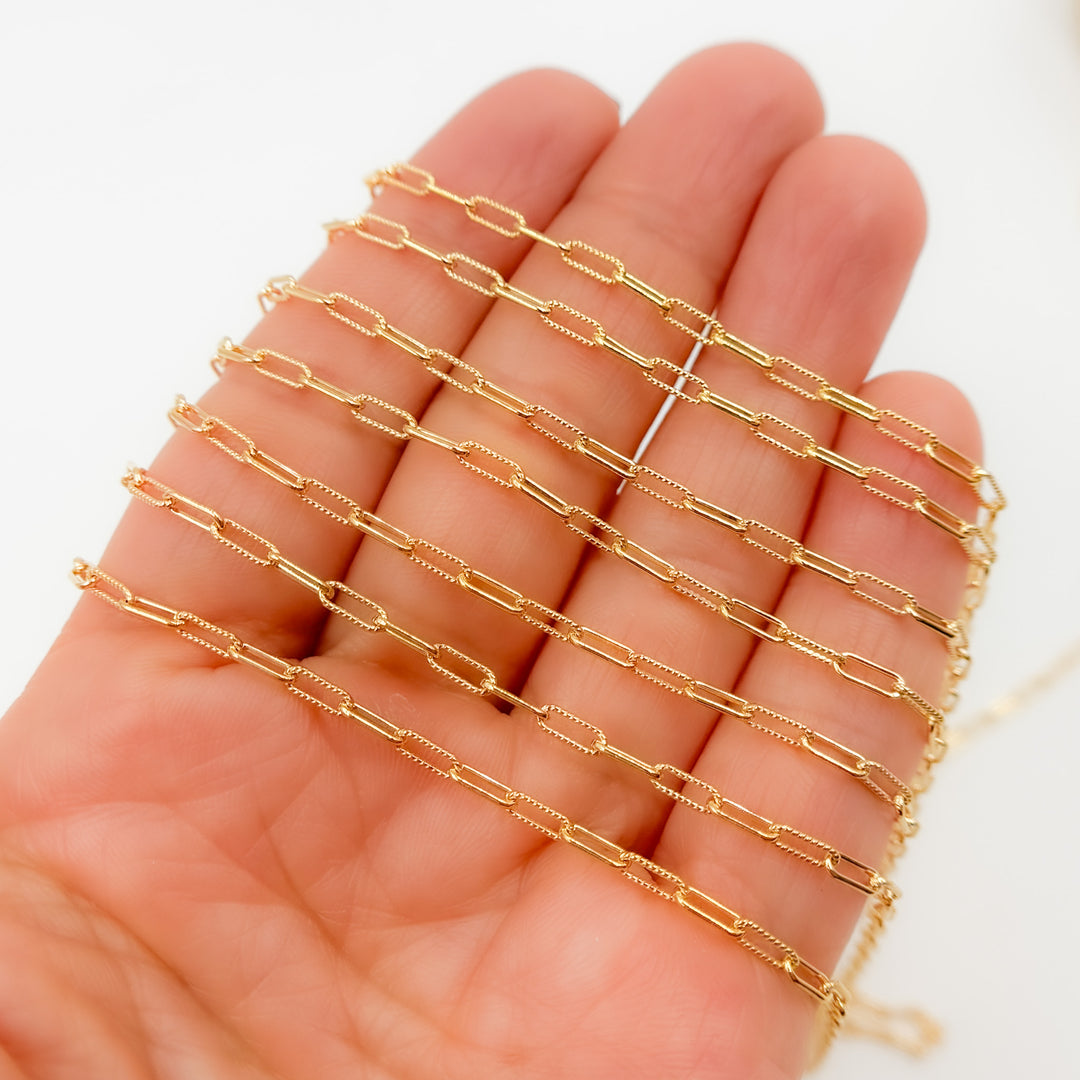 V298GF. 14k Gold Filled Textured & Smooth Paperclip Link Chain