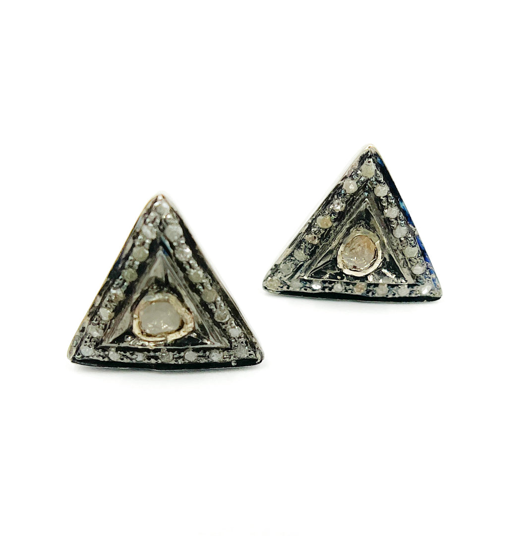 DE046. Diamond and Polki Diamond Sterling Silver Triangle Studs