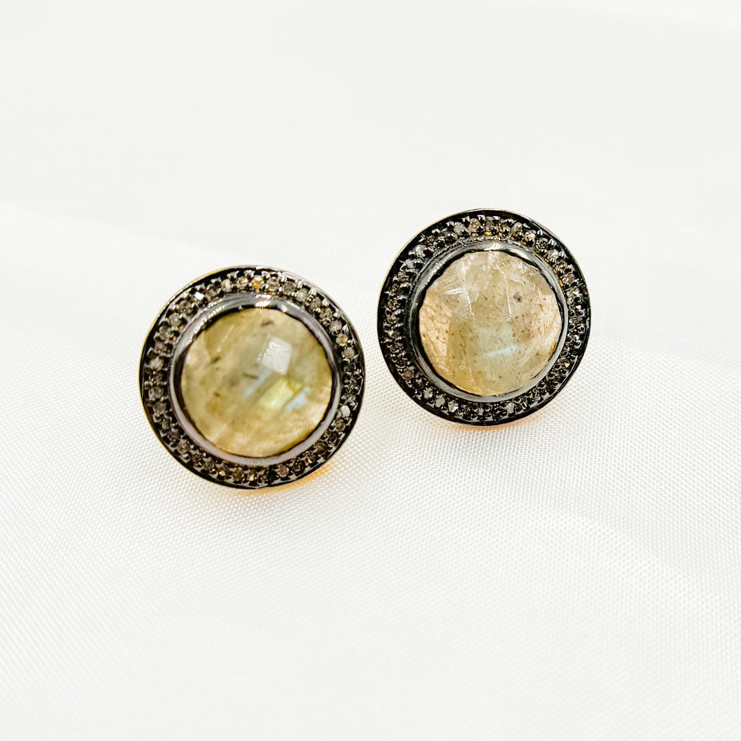 DE029. Diamond Sterling Silver Gemstone Round Studs