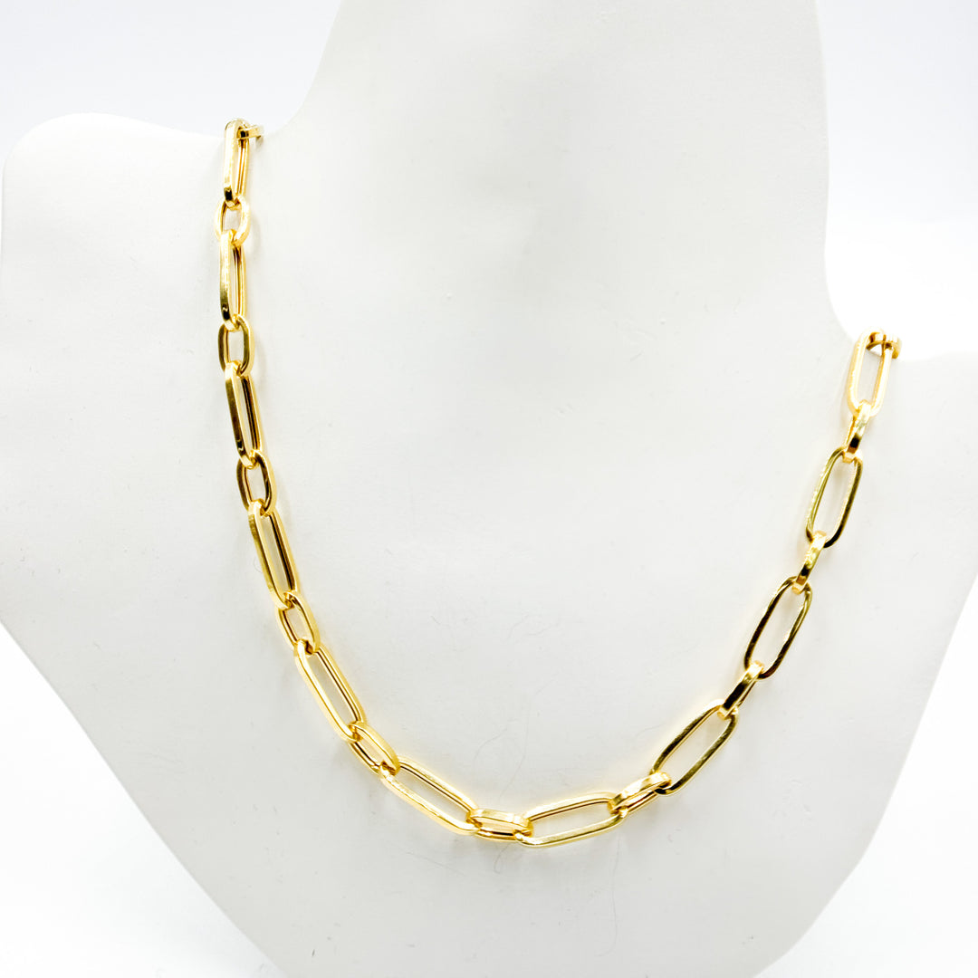 TRE001. 14k Solid Yellow Hollow Gold Long and Short Link Chain