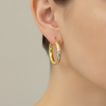Load image into Gallery viewer, GER77. 14K Tri-Color Gold Diamond-Cut Hollow Hoop Earrings