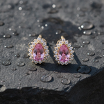 Load image into Gallery viewer, CE96380PS6X4. 14K Solid Gold Pink Sapphire and Diamond Drop Stud Earrings