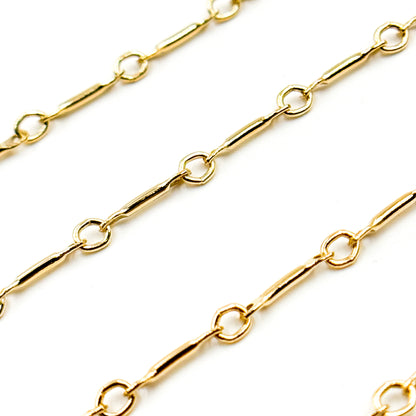14K Solid Yellow Gold Bar Chain
