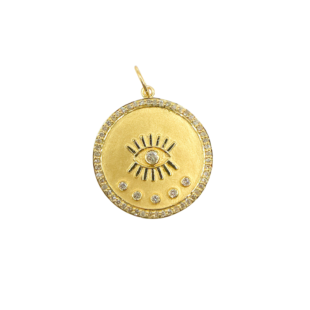 14K Solid Gold with Diamonds Circle Shape with Eye Charm. GDP106