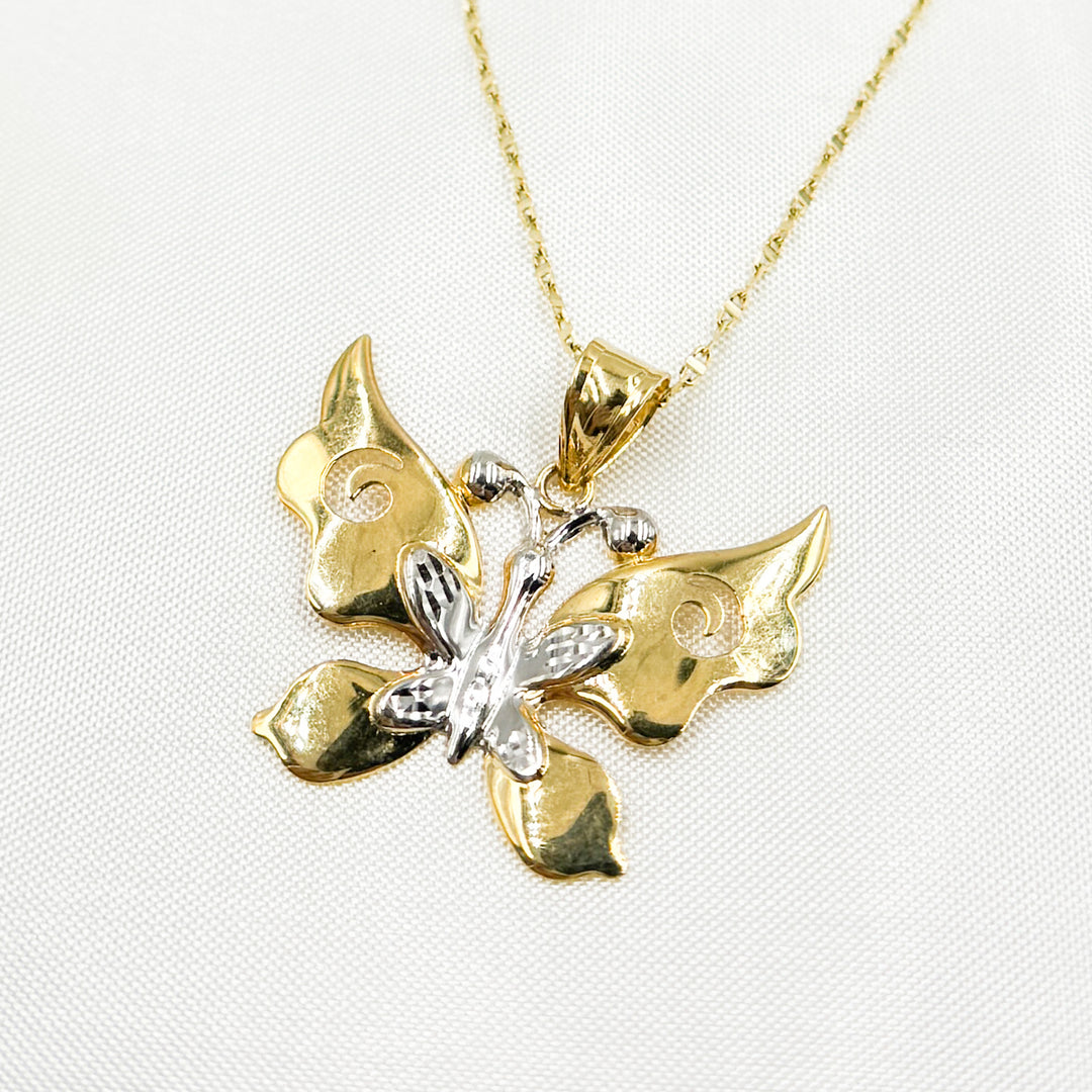 14K Solid Gold Butterfly Charm with Diamond Cut Details. GDP676