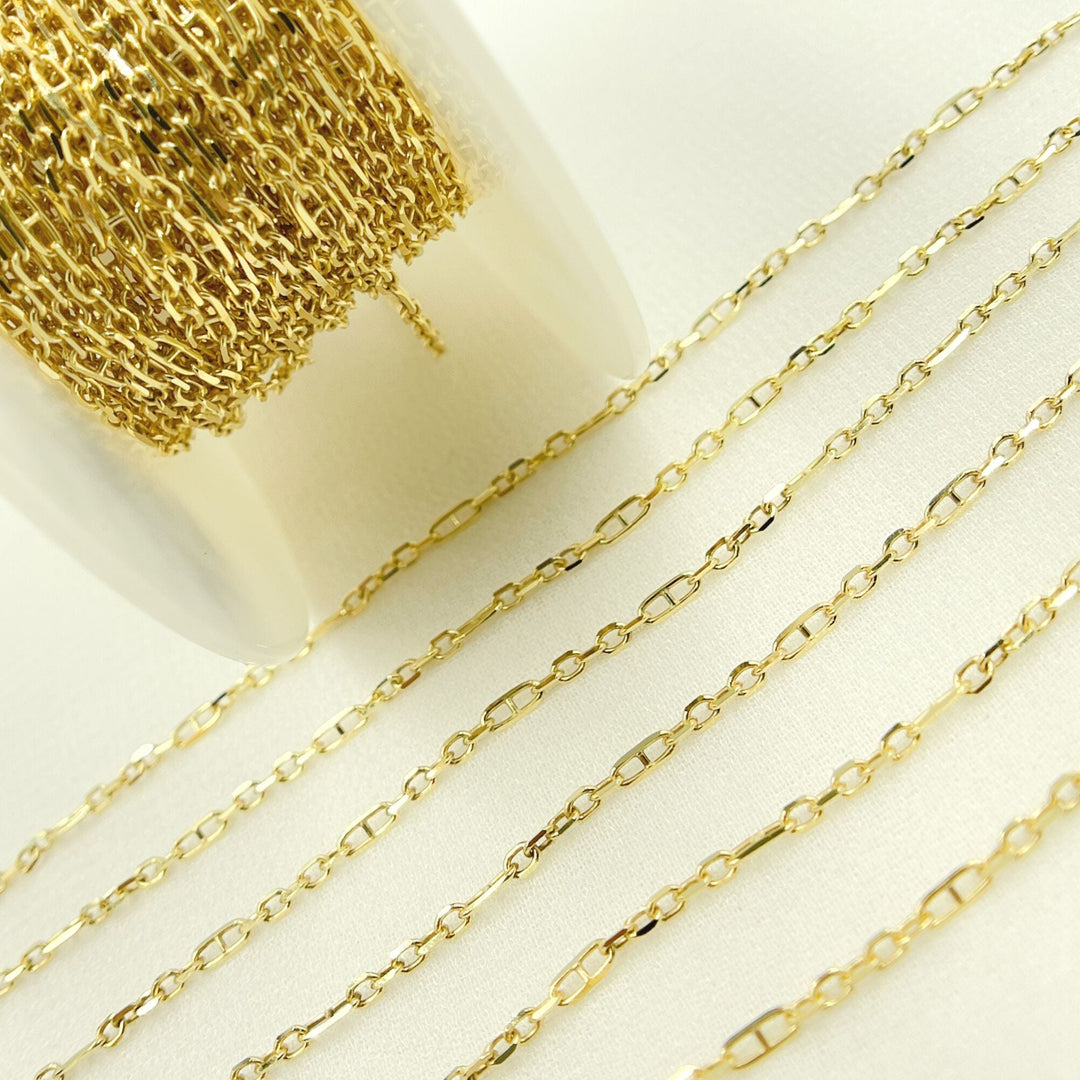 050FA5P1T5byFt. 14K Solid Yellow Gold Diamond Cut Cable & Marina Link Chain