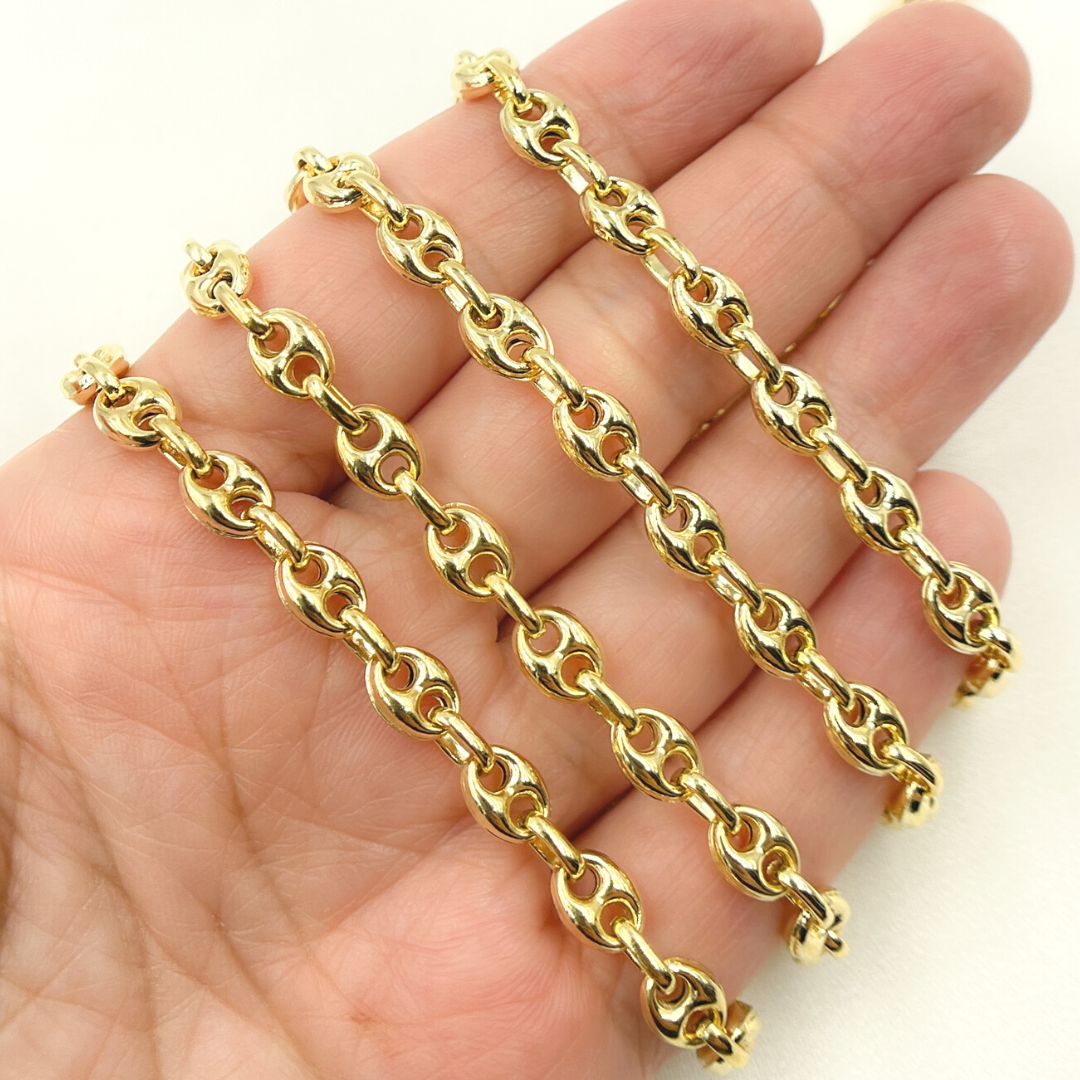 Gold Plated 925 Sterling Silver Puff Marina Link Chain. V24GP