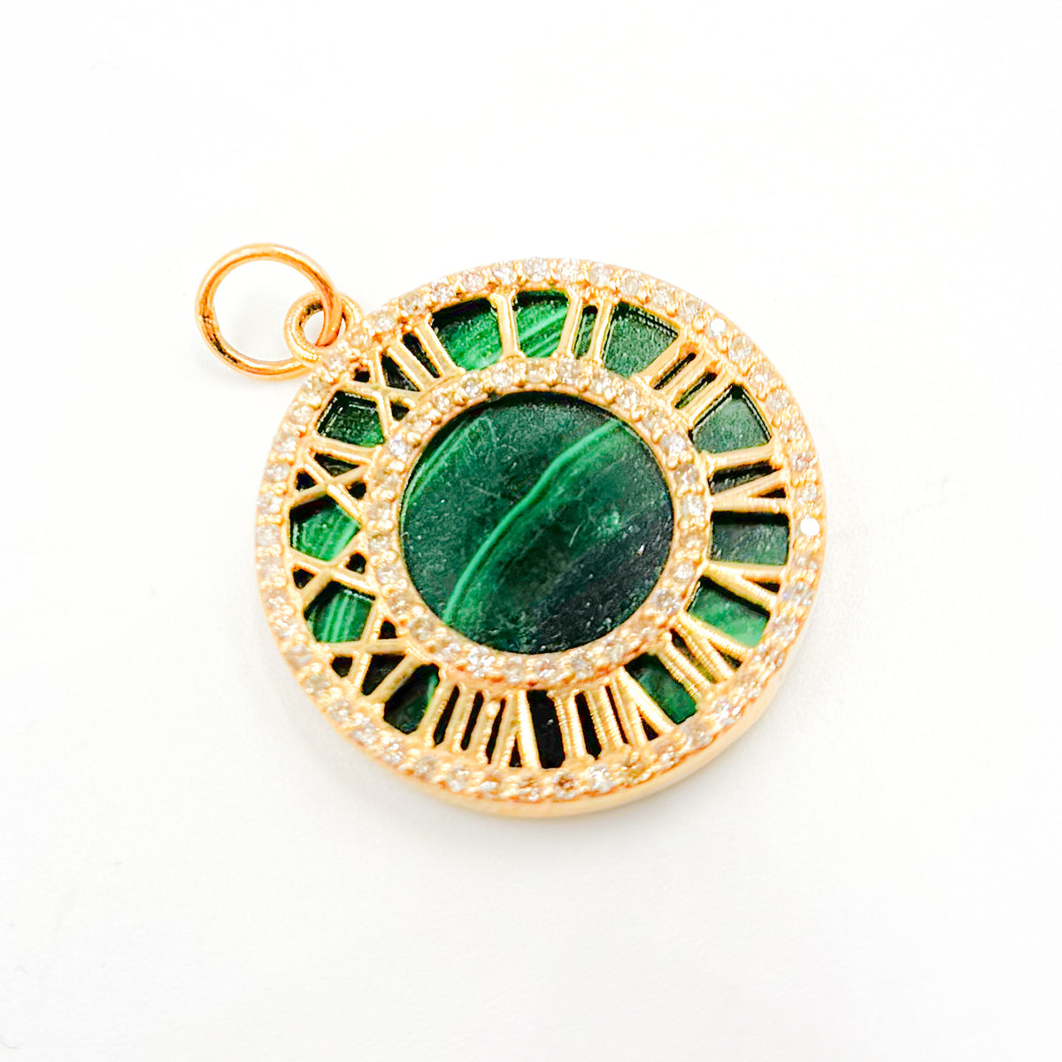 14K Gold Roman Clock Pendant