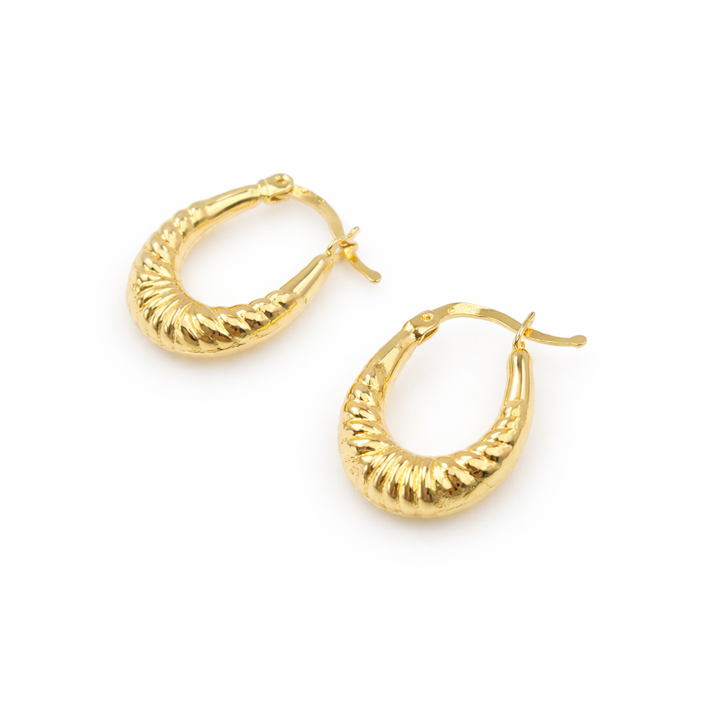 GER177. 14K Solid Gold Croissant Hoops