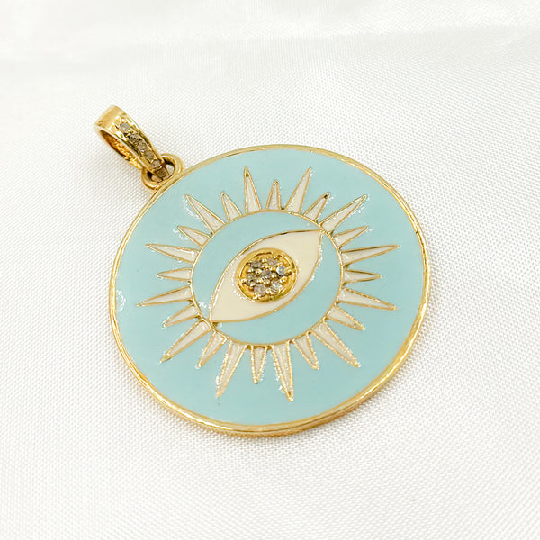 Buy Now Sterling Silver Round Sun and Eye Enamel Pendant