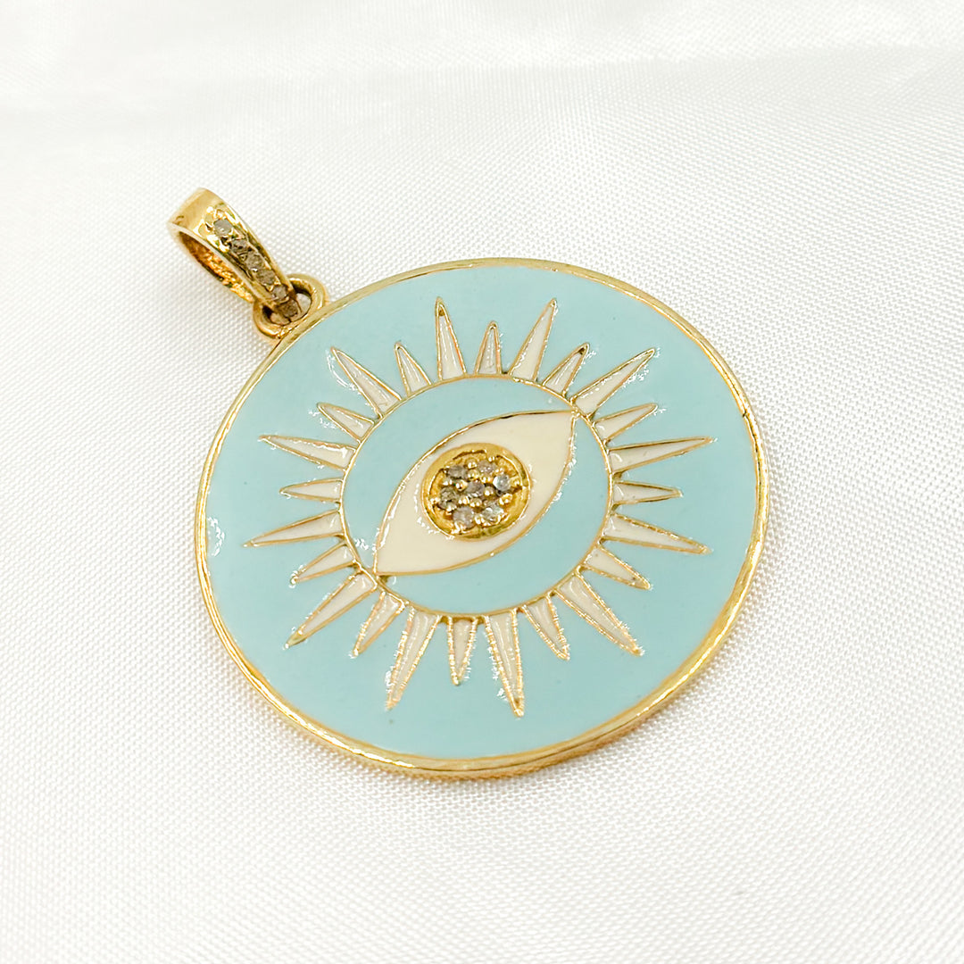 DP992A. Diamond Sterling Silver Round Sun and Eye Enamel Pendant