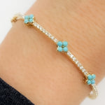 Load image into Gallery viewer, BNH68565TQ. 14K Solid Gold Diamond and Turquoise Flower Bangle