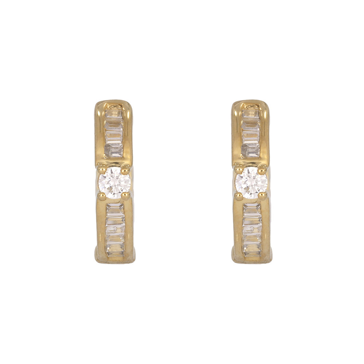 14K Solid Yellow Gold Diamond Hoop Earrings