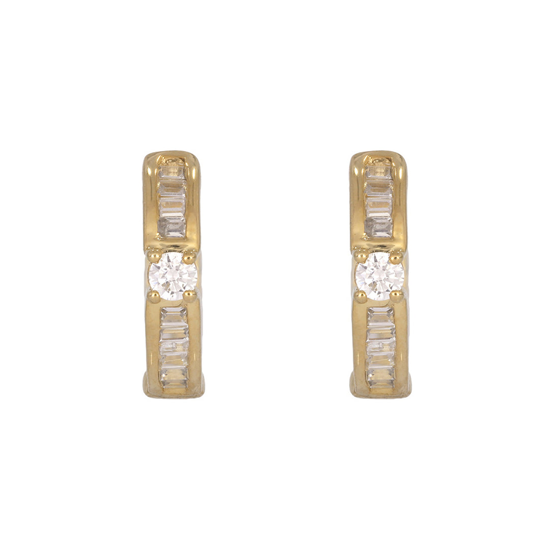 14K Solid Yellow Gold Diamond Hoop Earrings