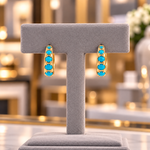 Load image into Gallery viewer, EHZ57740TQ. 14K Solid Gold Turquoise Huggies Hoop Earrings