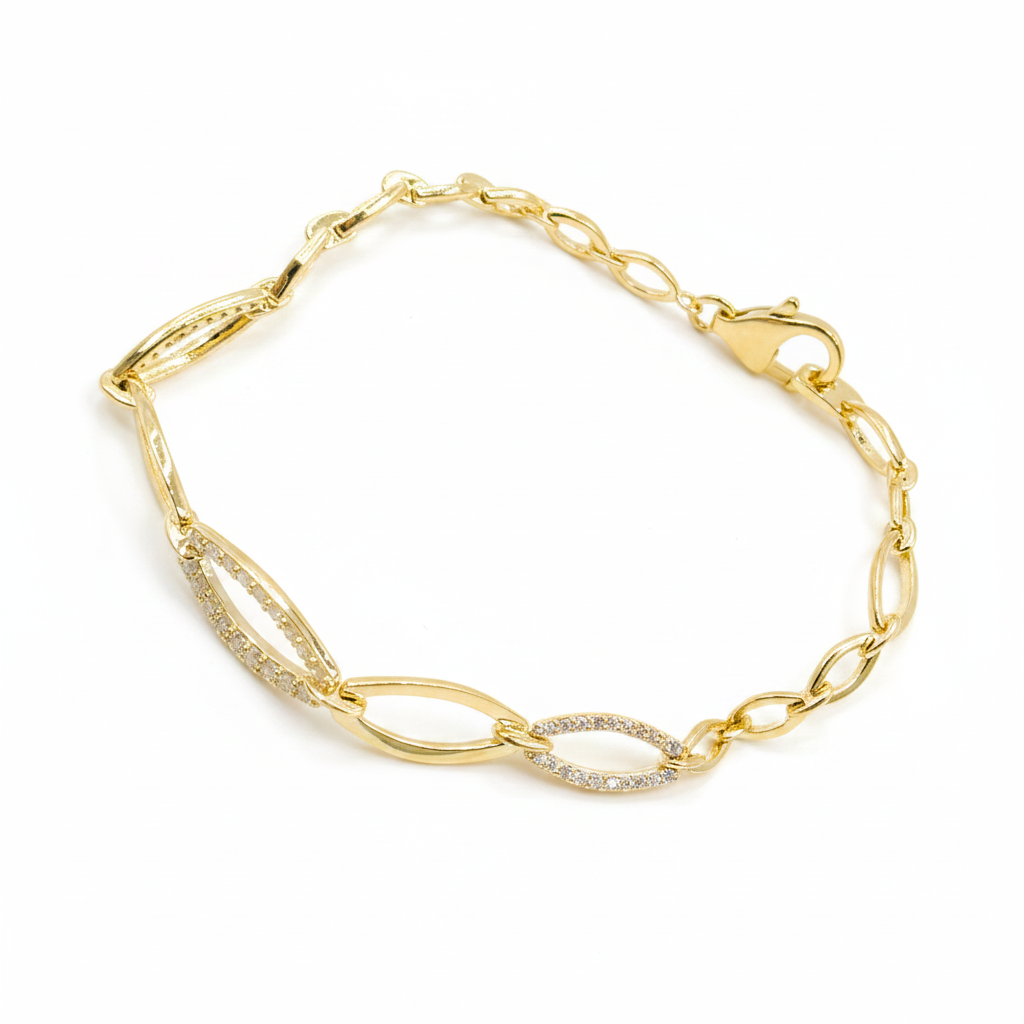 14k Solid Gold Diamond Oval Bracelet. BR402612