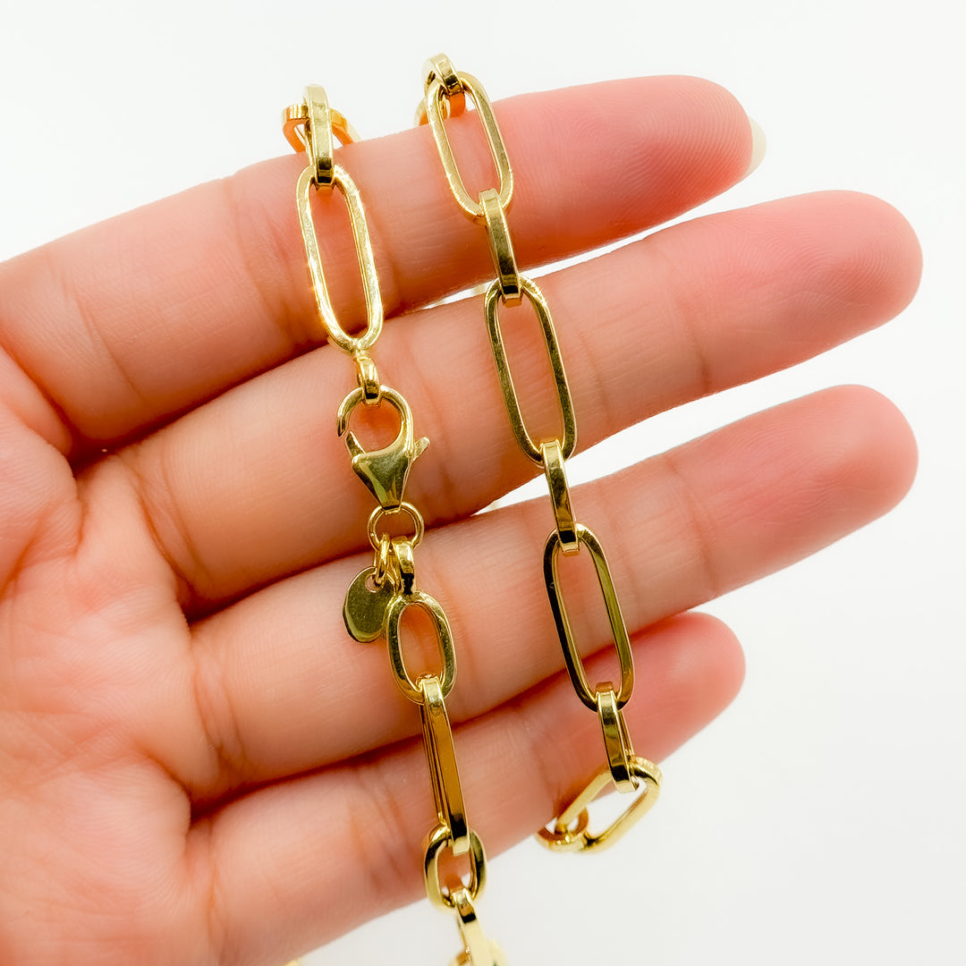 TRE001. 14k Solid Yellow Hollow Gold Long and Short Link Chain