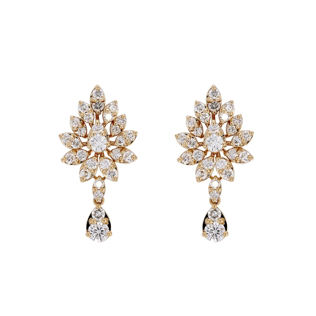 DER01606. 14K Solid Gold Diamond Dangle Earrings