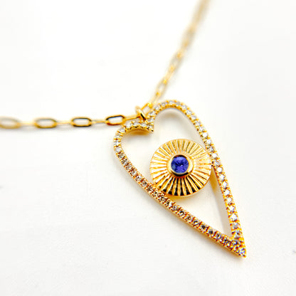 NFC72309BS. 14K Solid Gold Diamond and Blue Sapphire Heart Necklace