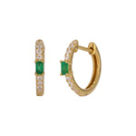 Load image into Gallery viewer, EHD57629. 14K Solid Gold Emerald &amp; Diamond Hoop Earrings