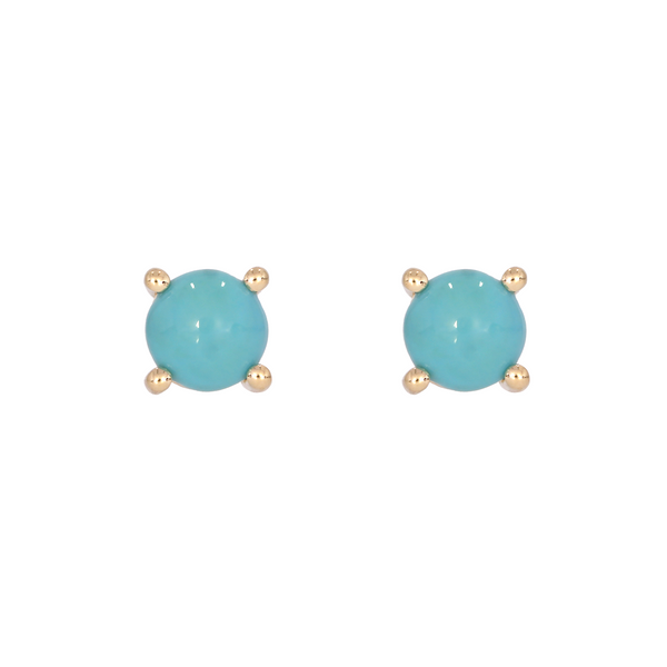 14K Solid Yellow Gold Turquoise Round Stud Earring