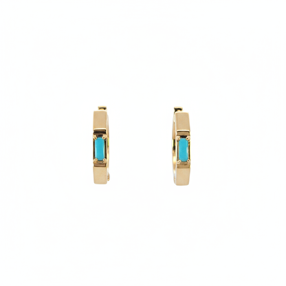 EHZ57587TQ. 14K Solid Gold Octagon Hoop Earrings with Turquoise