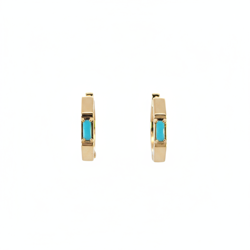 EHZ57587TQ. 14K Solid Gold Octagon Hoop Earrings with Turquoise