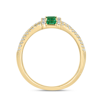 14K Solid Gold Diamond and Emerald Ring.