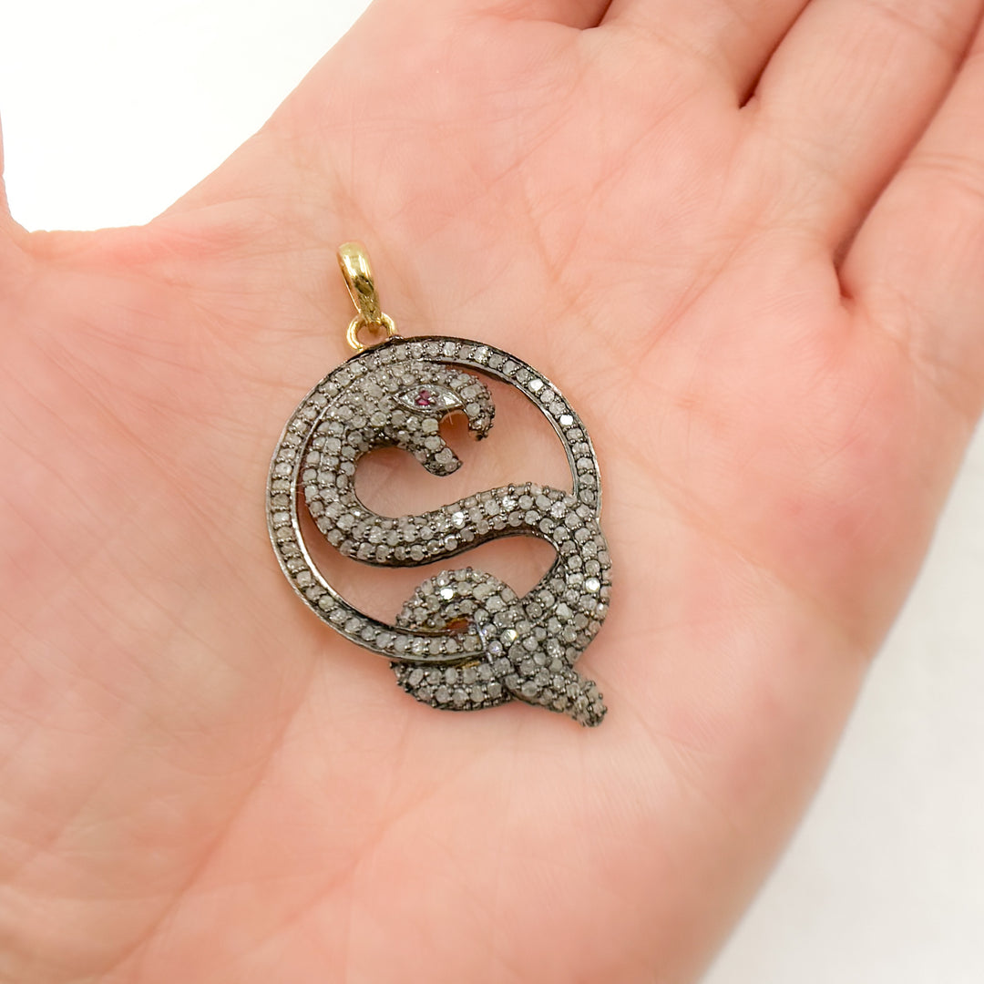 DP072. Diamond Sterling Silver Snake Pendant with Gemstone