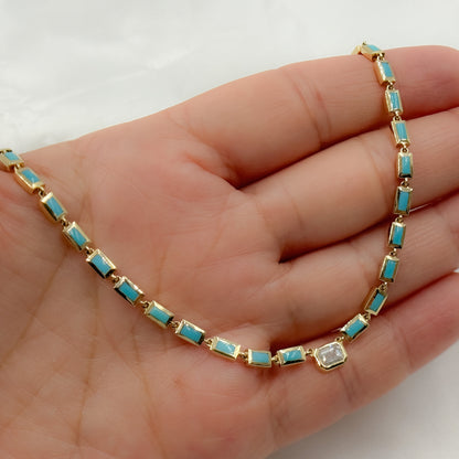 NFF70760. 14K Solid Gold Diamond Rectangle Necklace