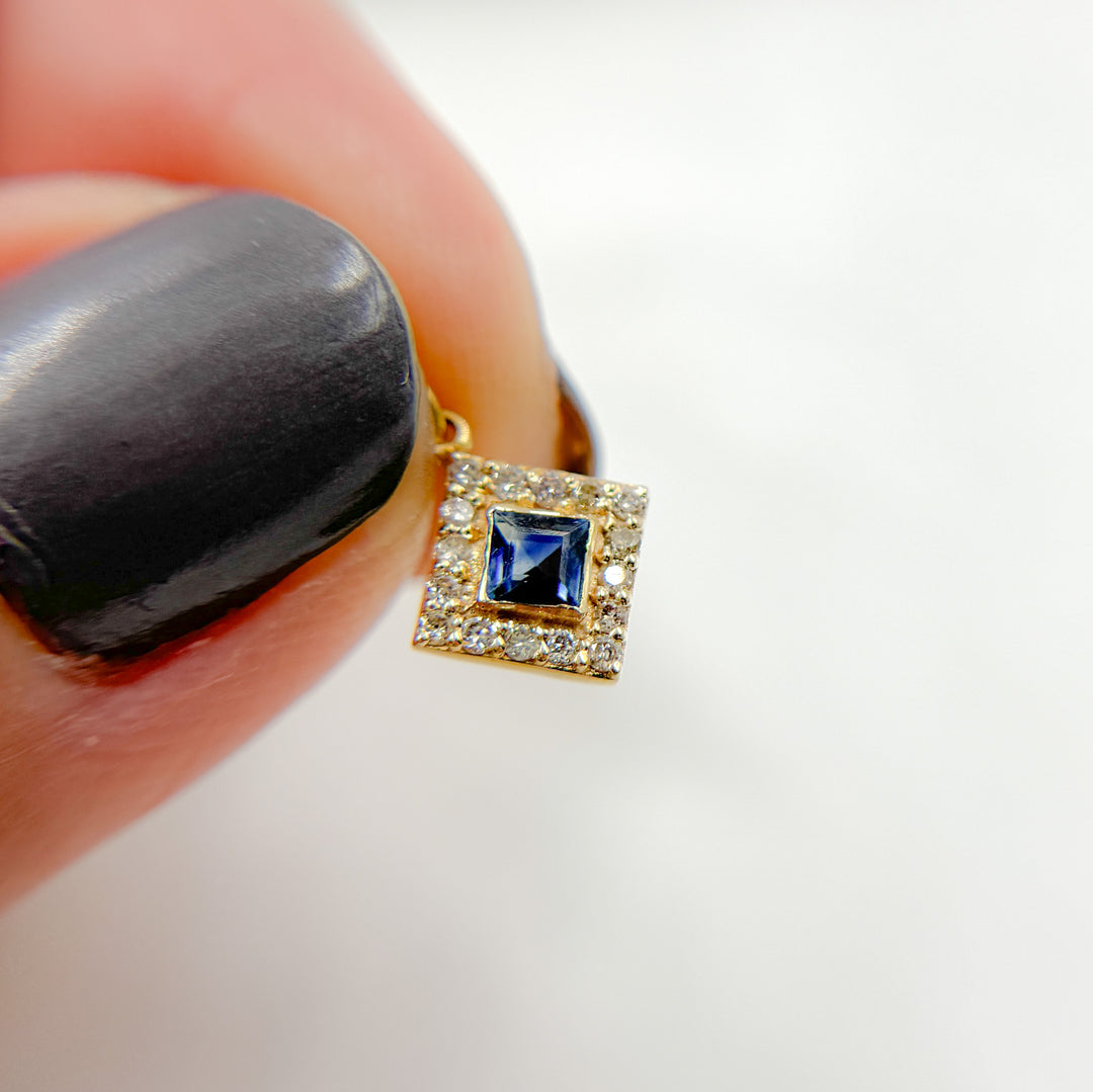 14K Solid Gold Diamond Square Charm with Gemstones. GDP451