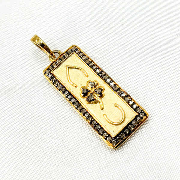 Diamond Sterling Silver Rectangle Flower Pendant