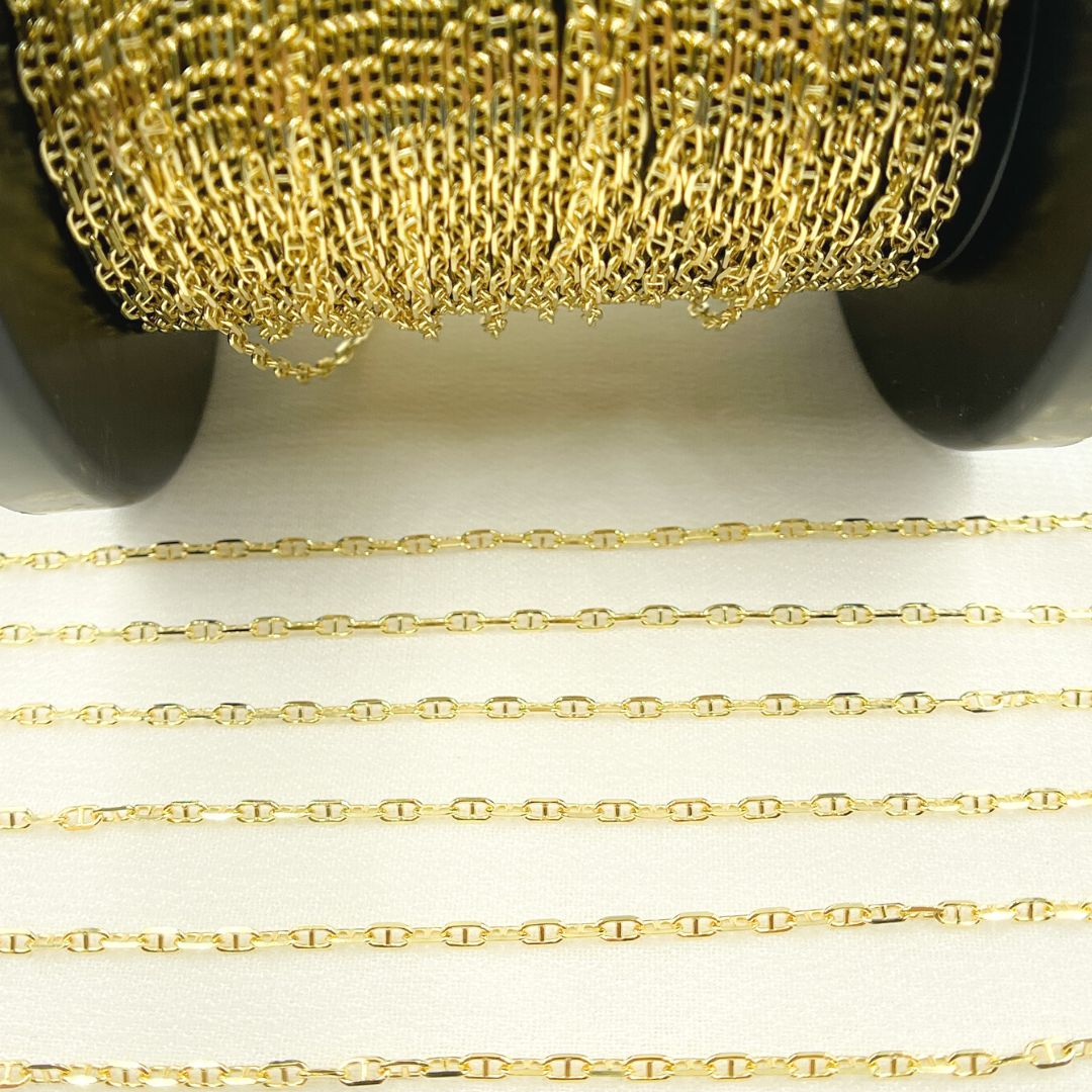 14K Solid Yellow Gold Flat Marina Link Chain by Foot. 050FLP1T5byFt