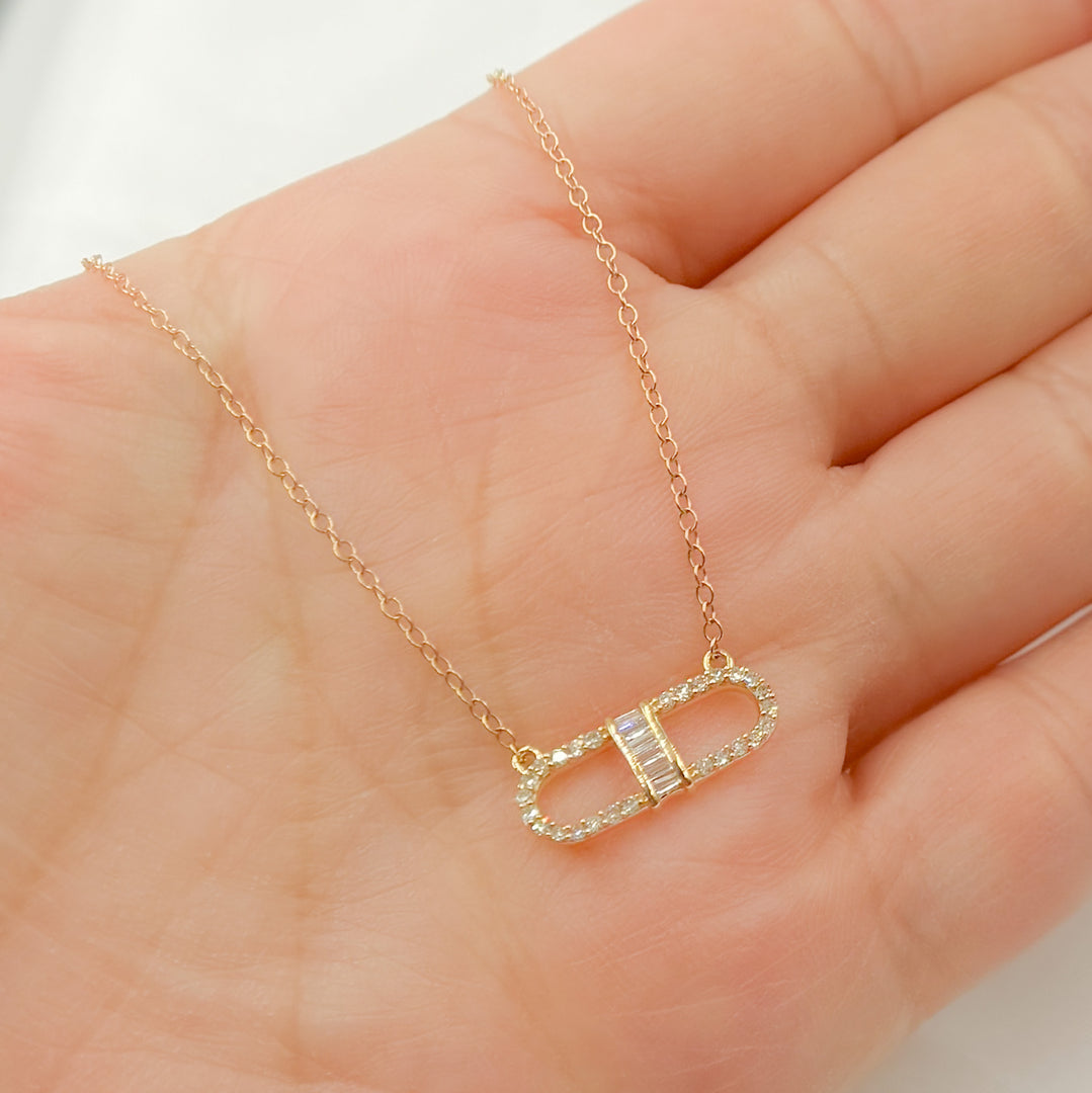 14k Solid Gold Diamond Baguette Paperclip Link Necklace. NFC70796