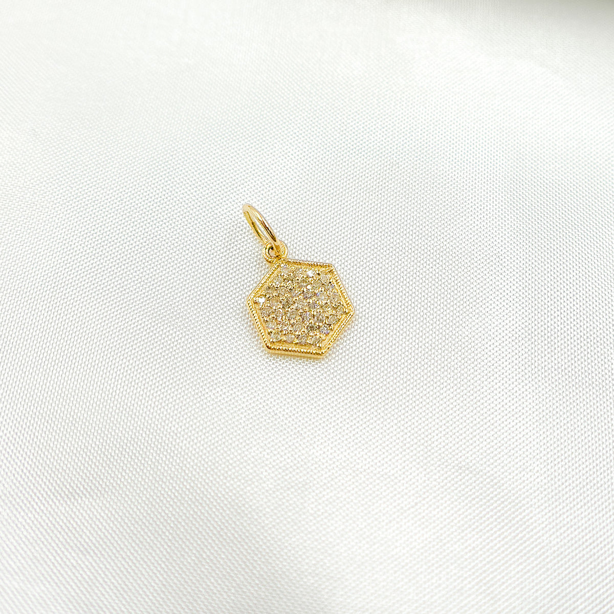 14K Solid Gold Hexagon Shape Charm with Diamonds. GDP399