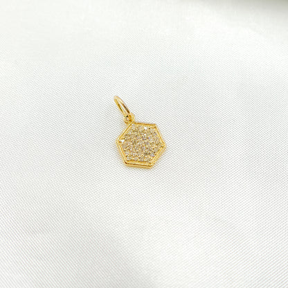 14K Solid Gold Hexagon Shape Charm with Diamonds. GDP399