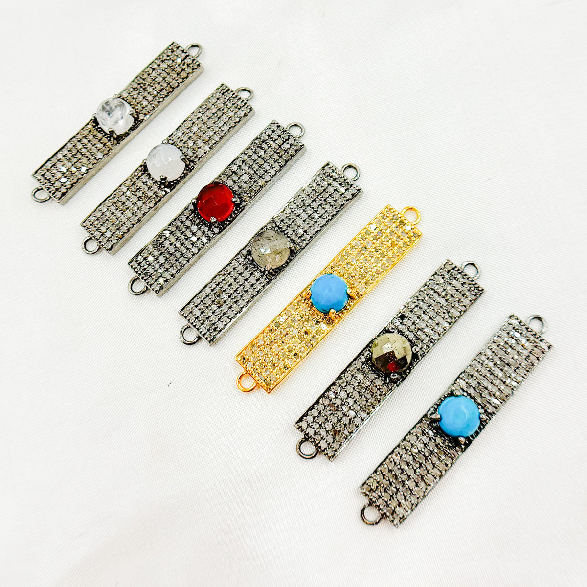 DC9. Silver Diamond and Gemstone Rectangle Connector