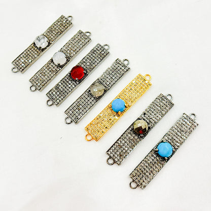 DC9. Silver Diamond and Gemstone Rectangle Connector