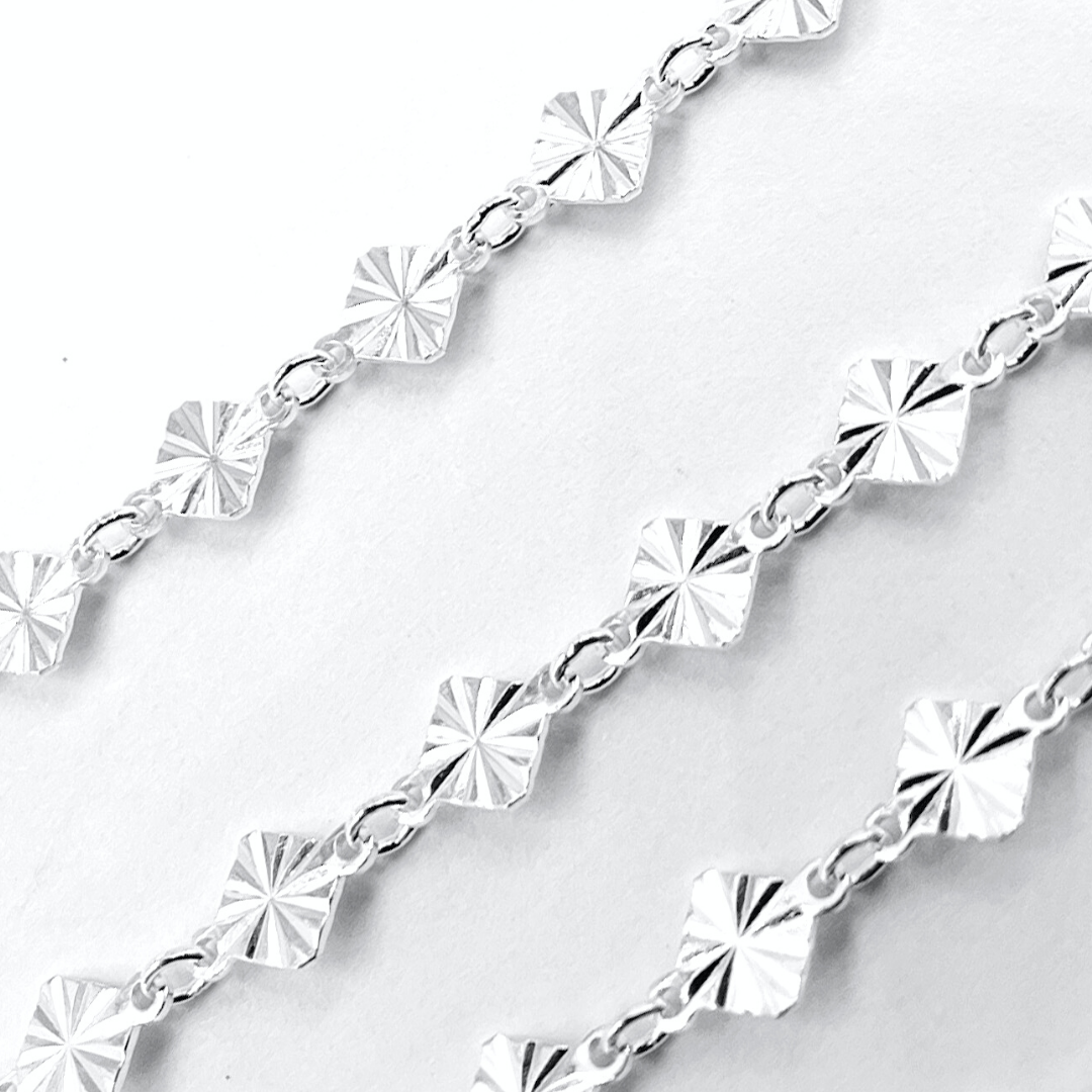 925 Sterling Silver Hammered Diamond Link Chain. V72SS