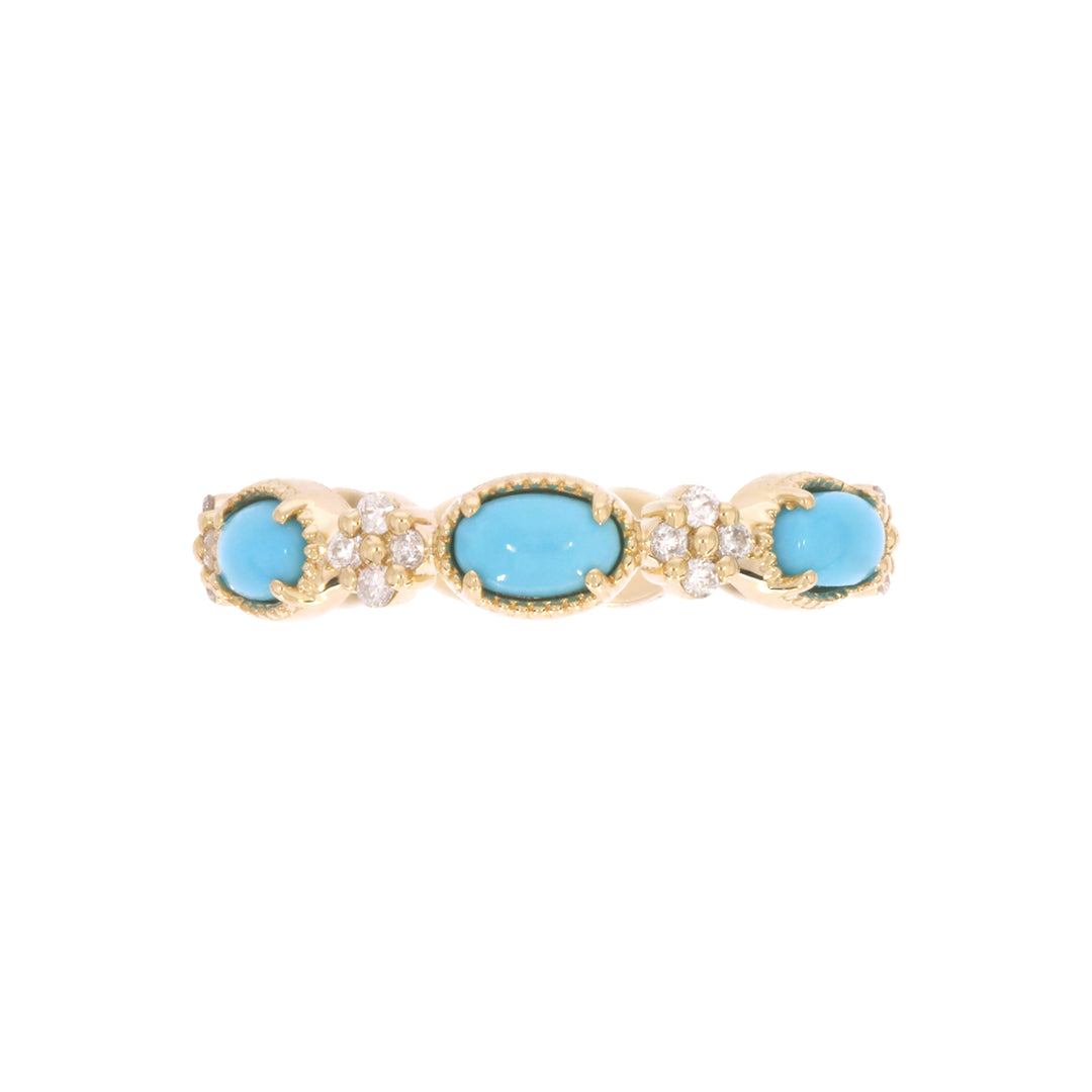 CR97067TQ5X3. 14K Solid Yellow Gold Diamond and Turquoise Band Ring