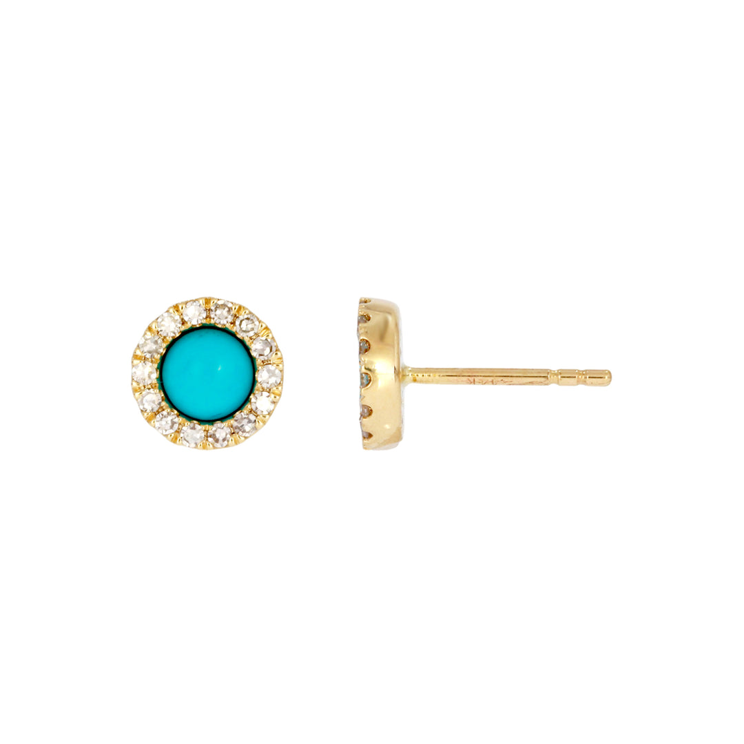 EFC53243TQ. 14K Solid Yellow Gold Diamond and Turquoise Round Stud Earring