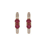 Load image into Gallery viewer, EHD57536RU. 14K Solid Yellow Gold Diamond &amp; Ruby Huggie Earrings