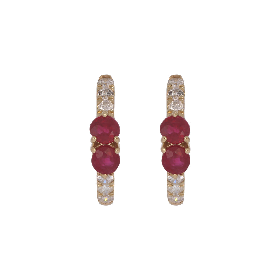 EHD57536RU. 14K Solid Yellow Gold Diamond & Ruby Huggie Earrings