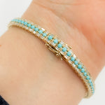 Load image into Gallery viewer, BNL68438TQ. 14K Solid Yellow Gold Baguette Diamond and Turquoise Bangle