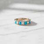 Load image into Gallery viewer, RAF01372TQ. 18K Solid Gold Diamond &amp; Turquoise Ring