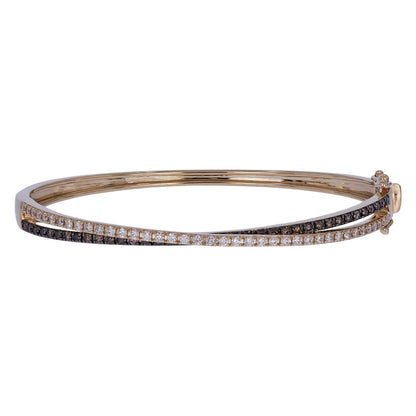 BNN68618C. 14K Solid Gold Brown and White Diamonds Twisted Bangle