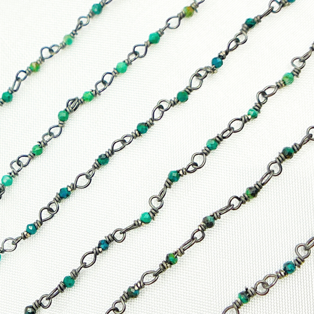 CSO6. Chrysocolla Black Rhodium Sterling Silver Wire Chain