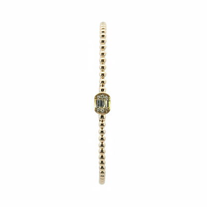 BNB68644. 14K Solid Gold Baguette Diamond Beaded Bangle